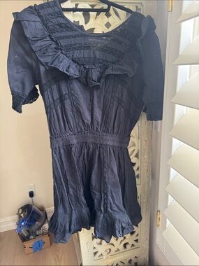 LoveShackFancy Navy Ruffled Short Sleeve Dress